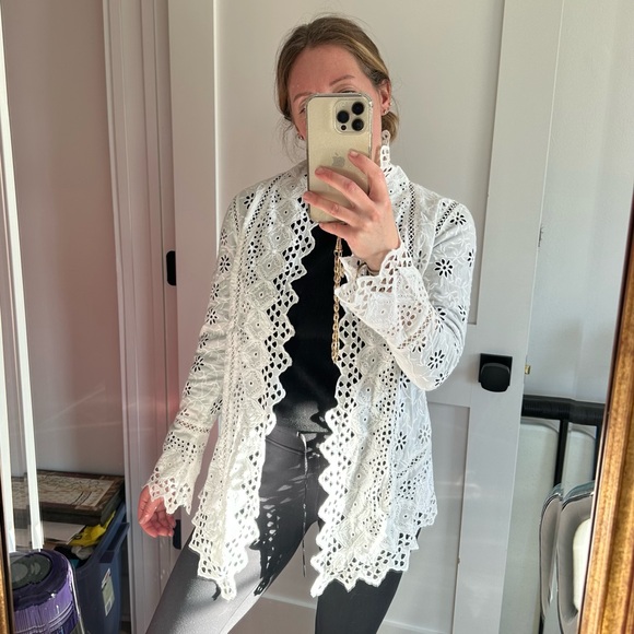NWT! Lauren Ralph Lauren White Lace Open Front Cardigan - Picture 10 of 11